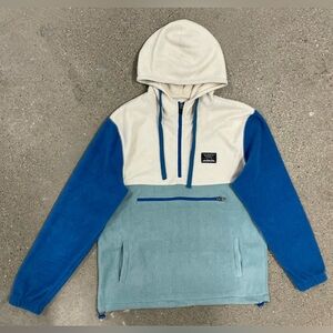 Massive Outdoor Fleece Hooded Pullover 1/4 zip blue & cream color block size M